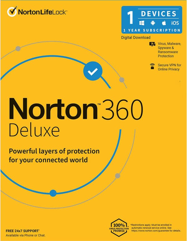 Norton 360 Deluxe 1 Device 1 Year Windows/Mac/Android/iOS (Email Delivery) (Global Code)